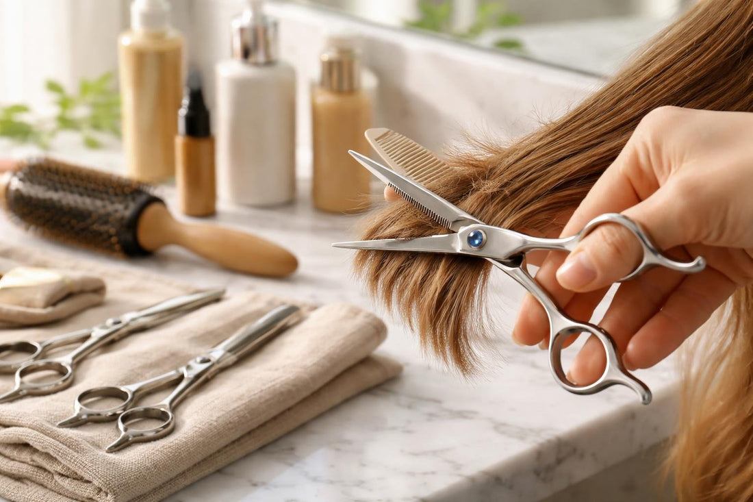 Professional hair cutting shears trimming hair for clean lines