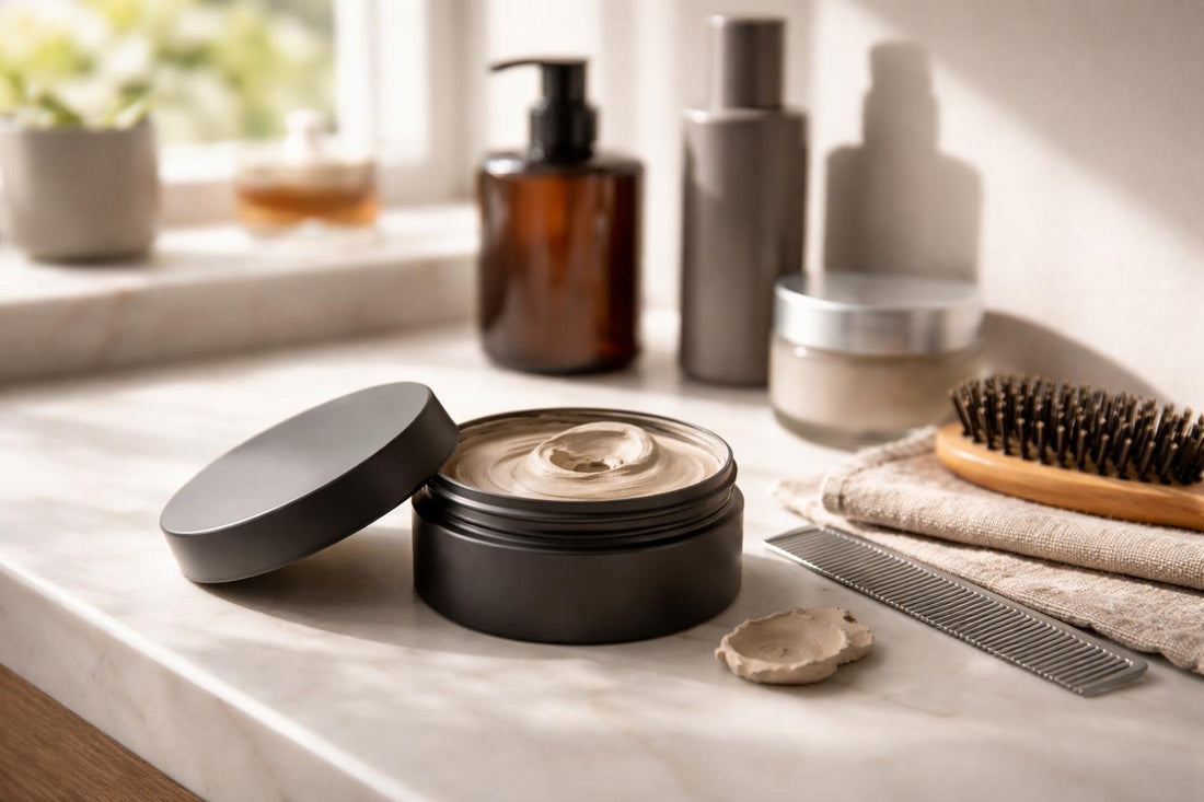 Matte professional styling clay creating natural hair texture