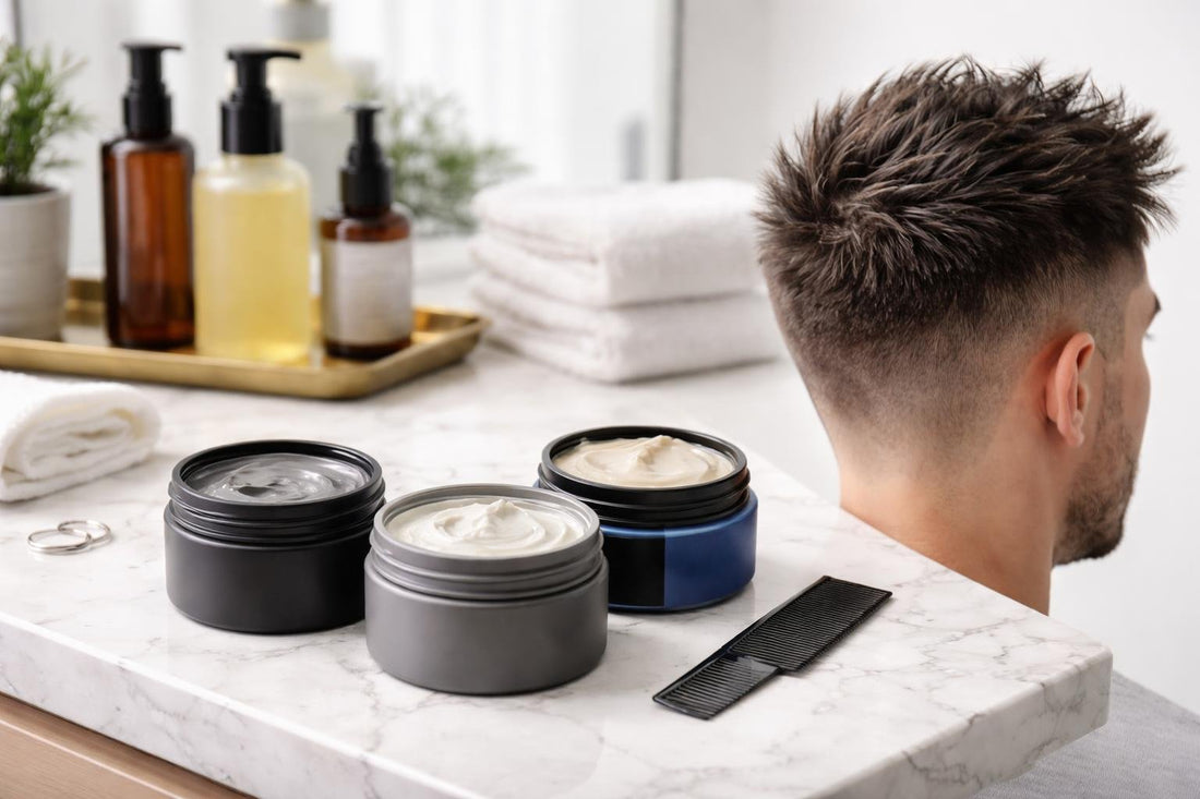 Professional wax jars and styled short haircut