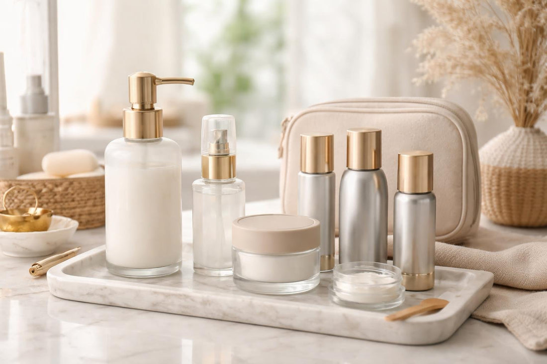 Refillable cosmetic containers set for travel and daily use