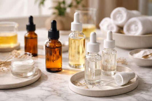 Refillable glass droppers and amber cosmetic bottles