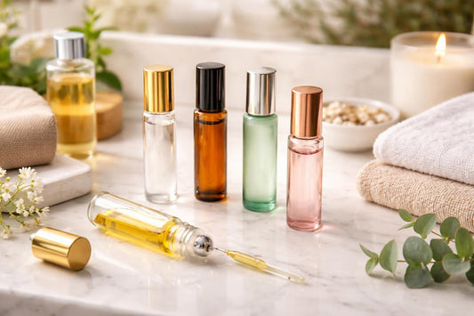 Refillable cosmetic roller bottles for DIY perfume blends
