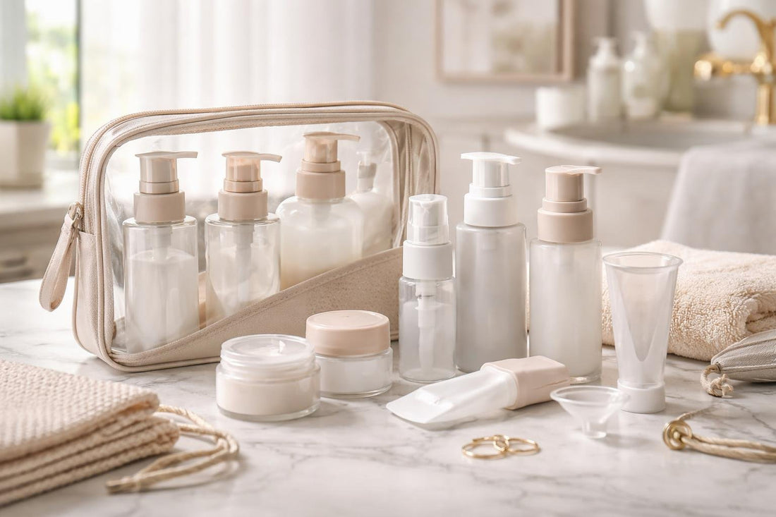 Refillable cosmetic containers for travel kit