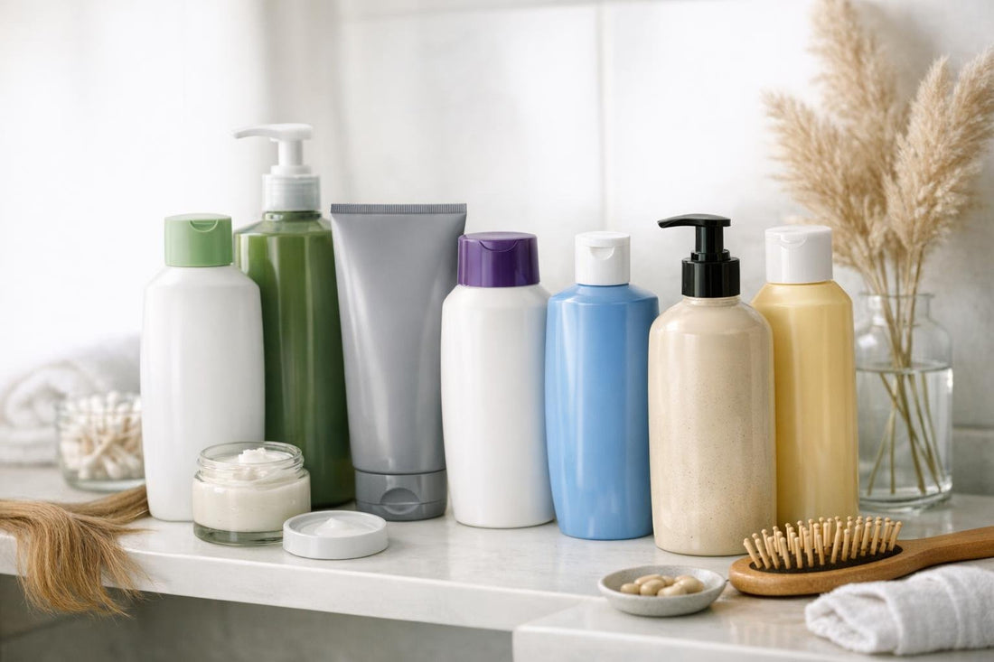assorted hair regrowth conditioners on shelf in Canada