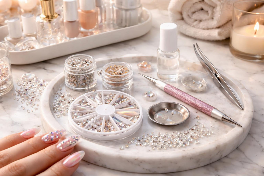 Beginner nail art rhinestone application and tools