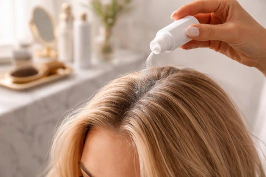 Applying root lifting powder at crown for all-day volume