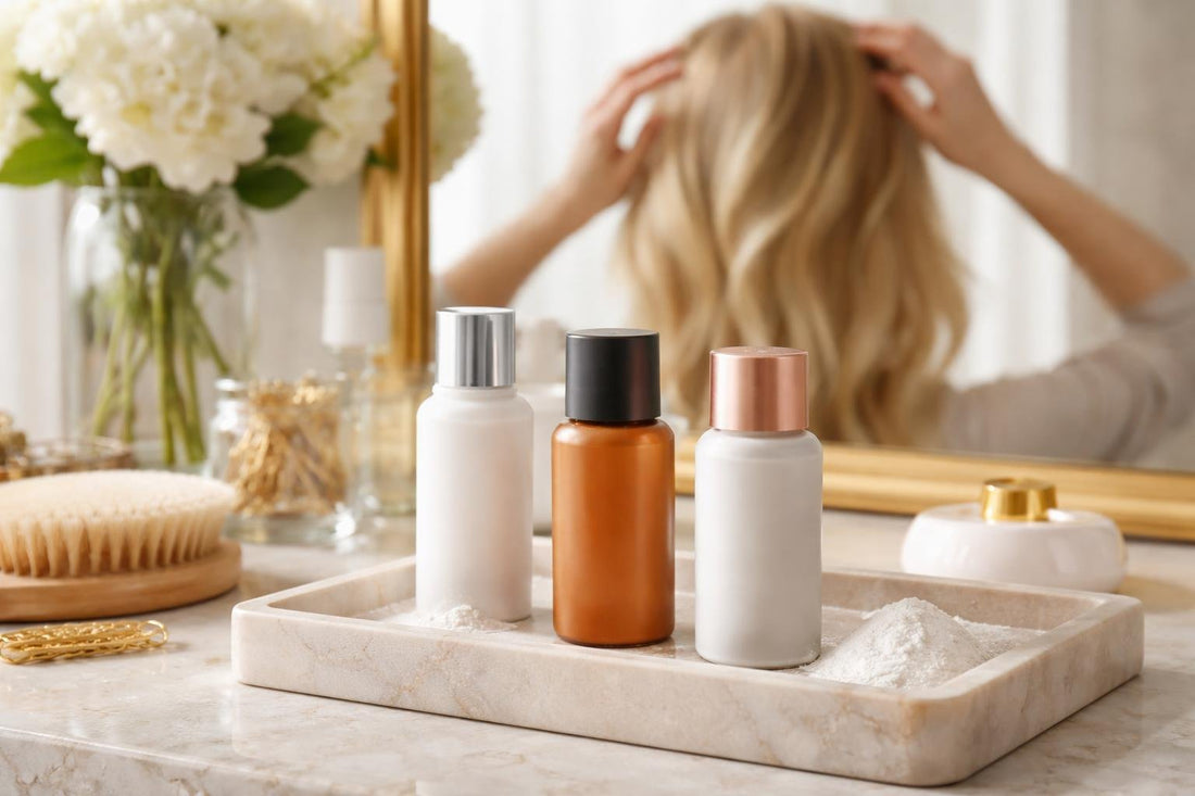 Root lifting powder applied at crown for natural volume