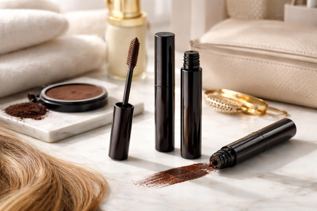 Root touch up hair mascara covering greys along part