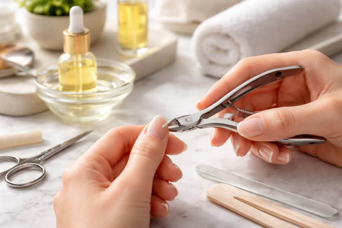 Professional cuticle nippers trimming hangnails with safe technique
