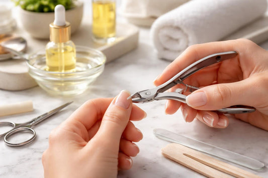 Professional cuticle nippers trimming hangnails with safe technique