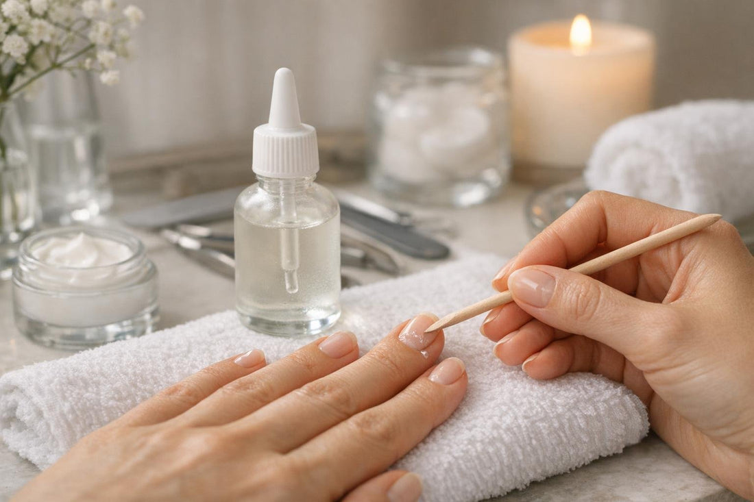 Applying cuticle remover fluid safely with a wooden pusher