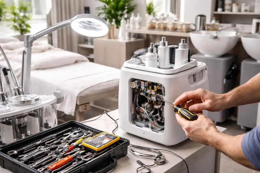 Technician repairing salon spa equipment in Toronto salon