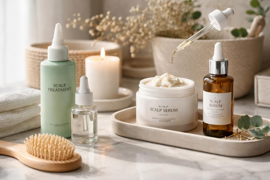 Applying winter scalp treatment for thinning hair and hydration