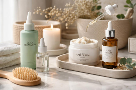 Applying winter scalp treatment for thinning hair and hydration