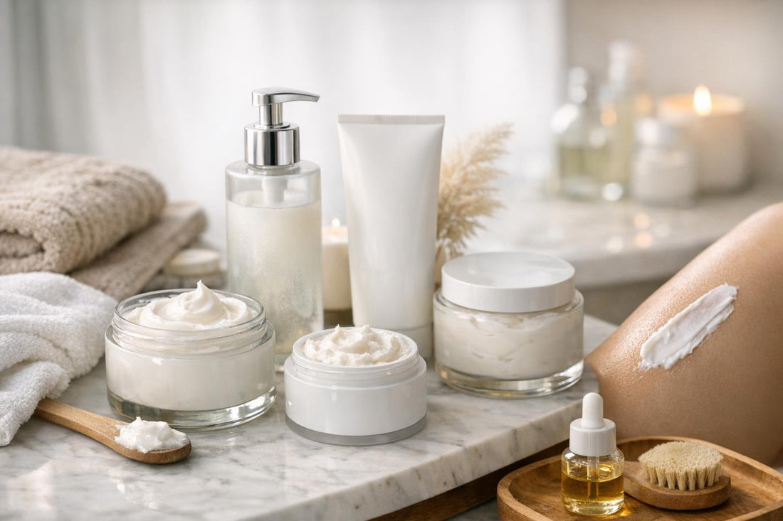 Seasonal body creams and moisturizers applied to dry skin