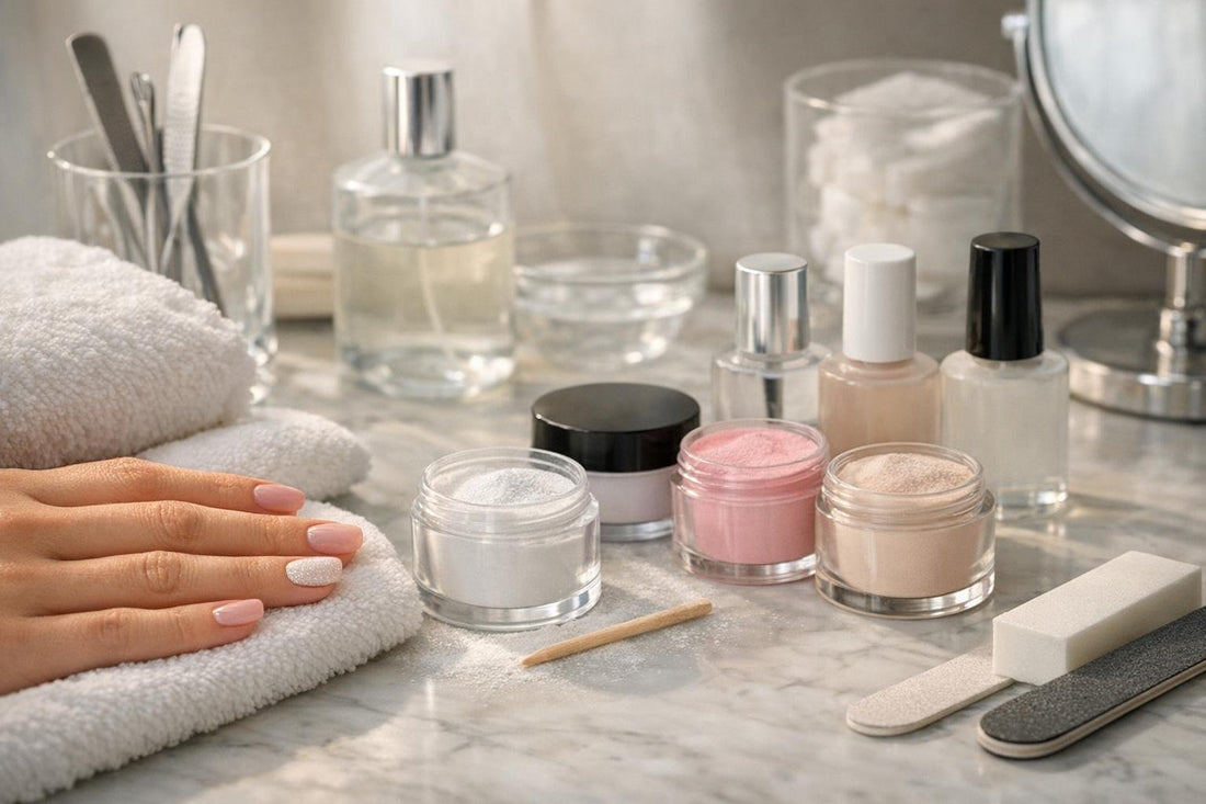 Seasonal dip manicure powders and finished nails in Canada