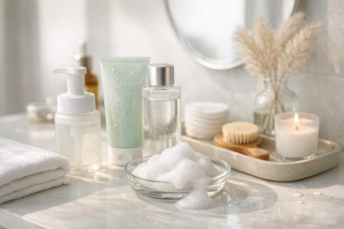 Gentle facial cleansing wash lather for refreshed seasonal routine
