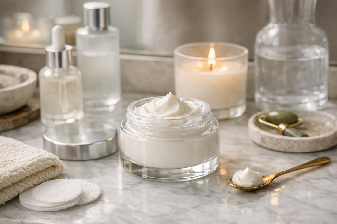 Rich facial night cream texture for seasonal dry skin