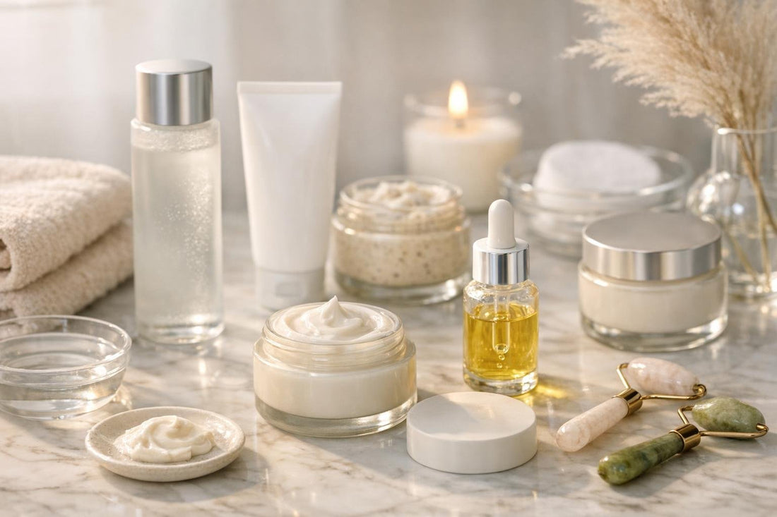 Seasonal facial skin care routine for dry, dull skin