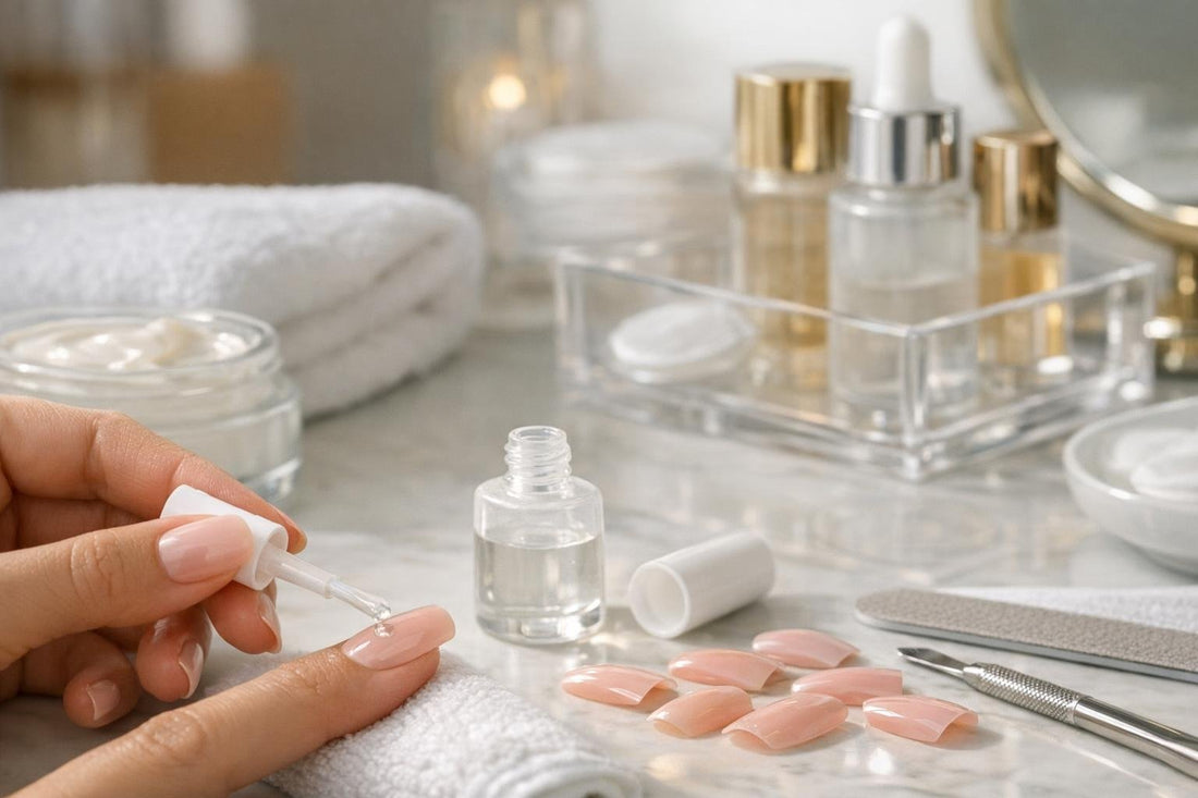 False nail glue adhesive applied for secure seasonal wear