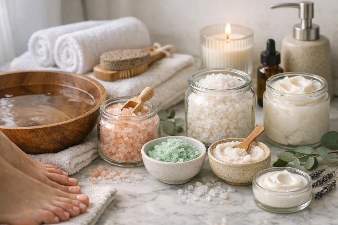 Seasonal foot soak and hand salts setup at home