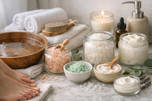 Seasonal foot soak and hand salts setup at home