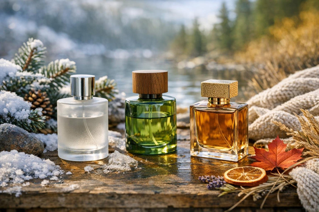 Seasonal fragrance bottles styled for Canada’s changing weather