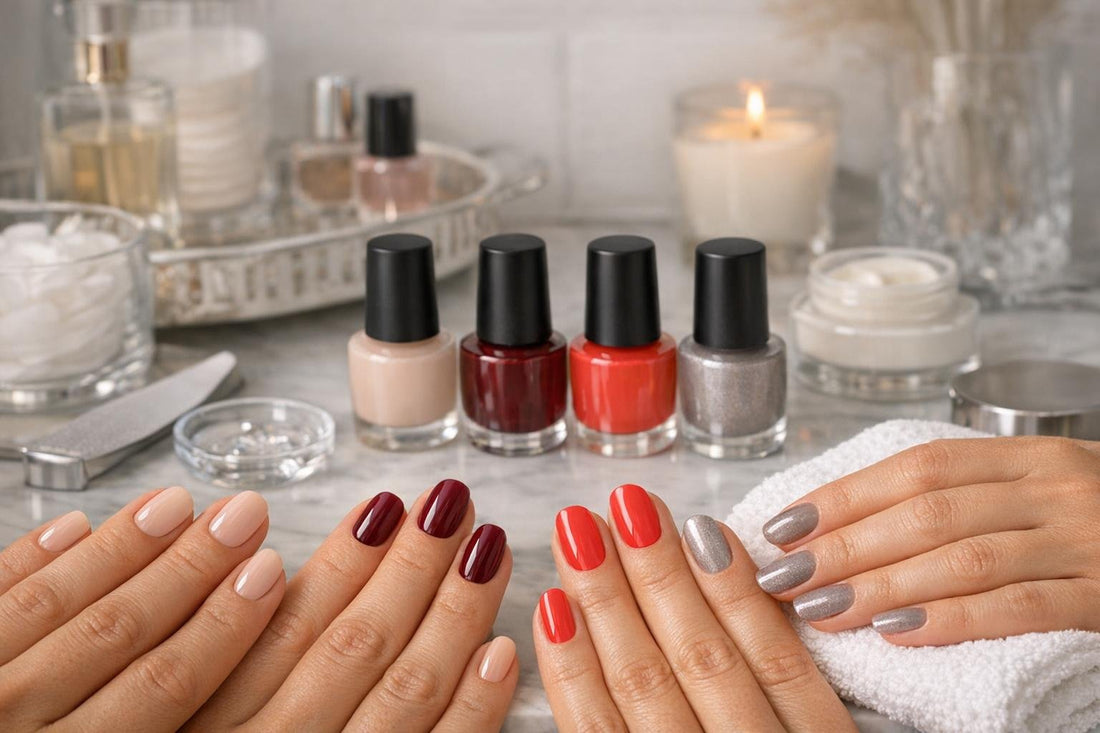Seasonal gel nail polish shades swatches on natural nails