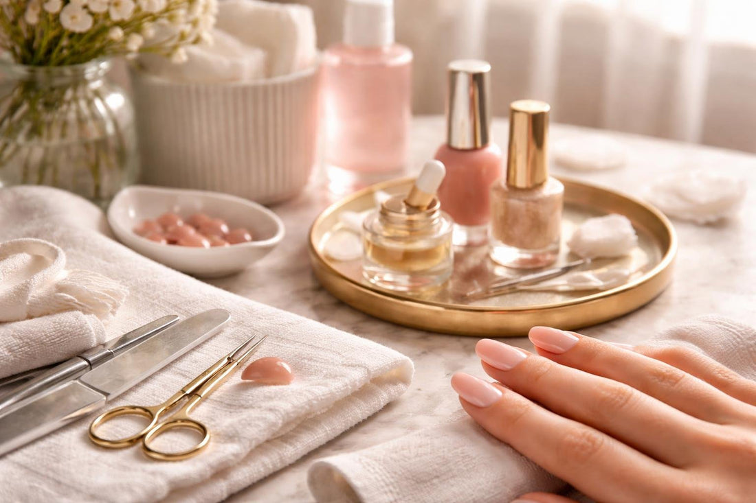 Seasonal manicure nails showing precise fit and glossy finish