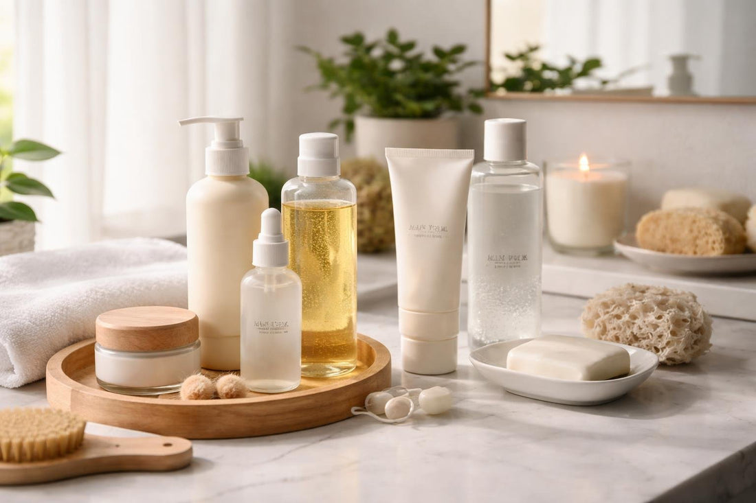 Seasonal personal care essentials arranged for daily routine