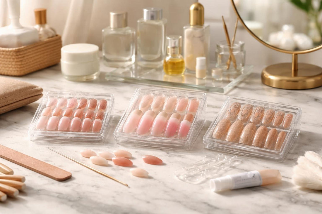 Seasonal press-on false nail sets in short to long