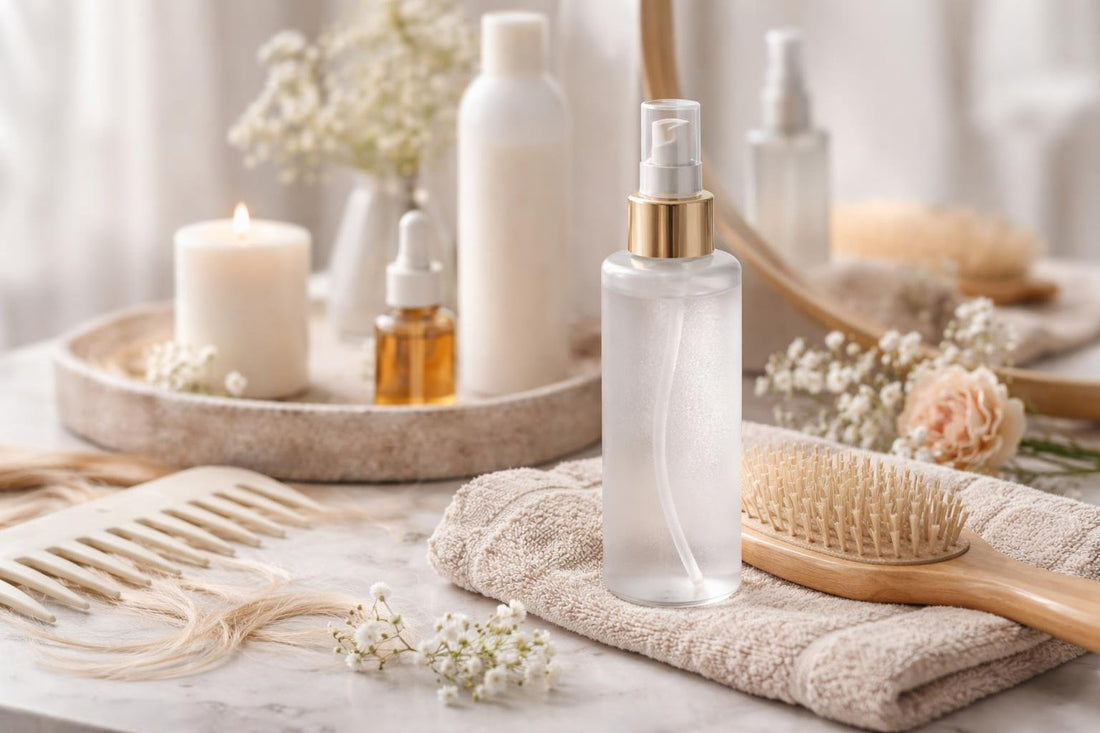 Professional hair detangler spray smoothing knots in seasonal hair