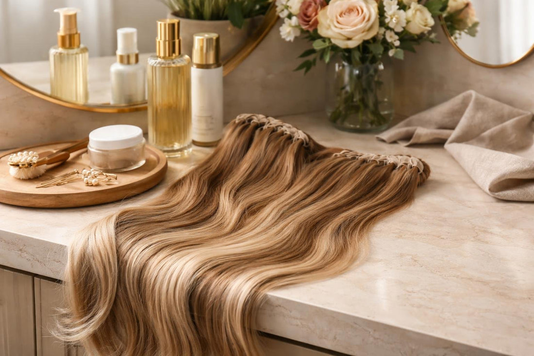 Natural-looking professional hair extensions with seamless seasonal blend