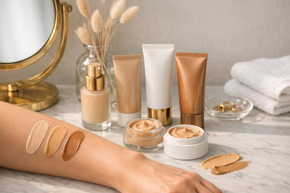 Seasonal facial tinted moisturizer swatches on natural skin