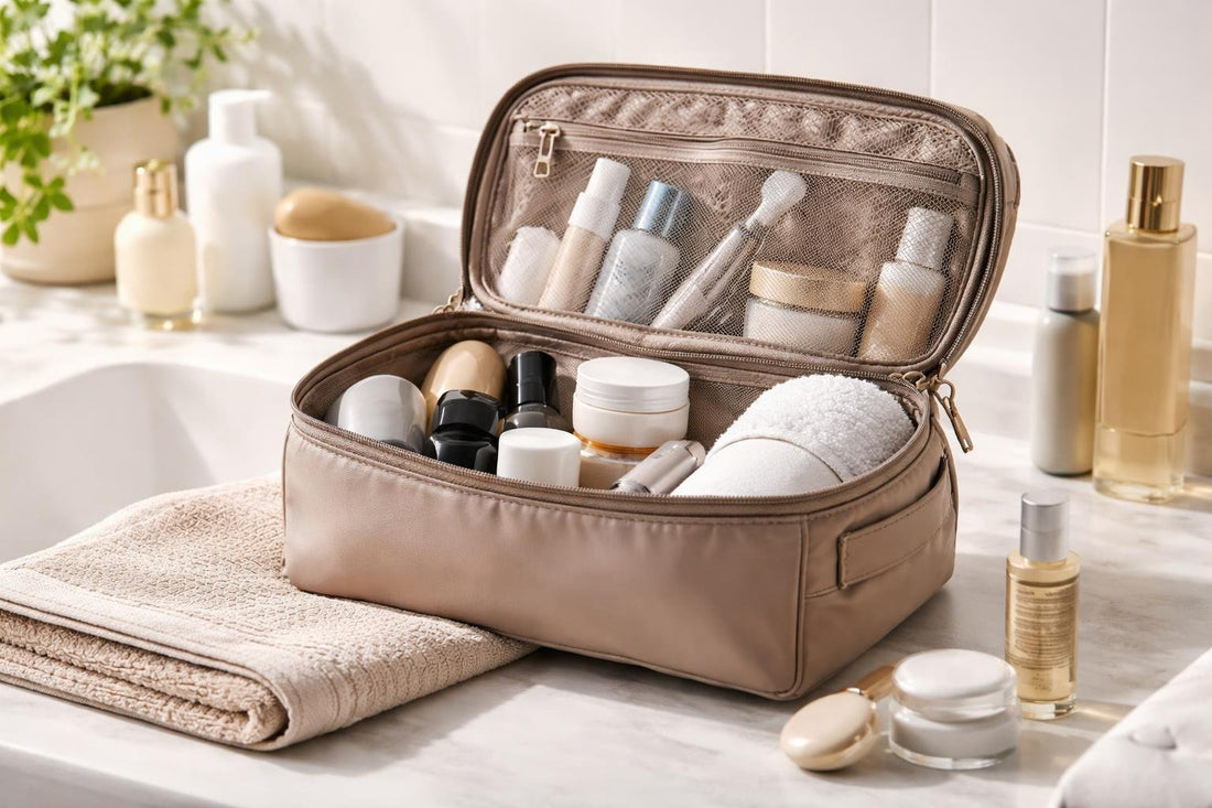 Water-resistant toiletry bag organizing travel and gym essentials