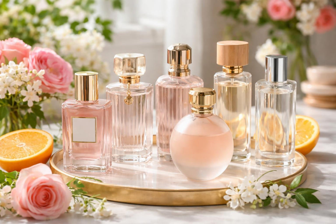 Seasonal women’s cologne bottles with floral and citrus notes