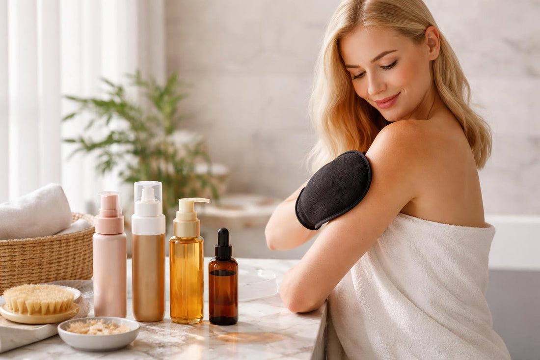 Fair-skinned woman applying self tanner in Toronto