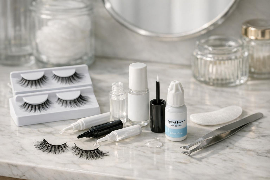 False eyelashes and adhesive kit for sensitive eyes