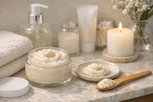 Gentle facial scrub for sensitive skin close-up