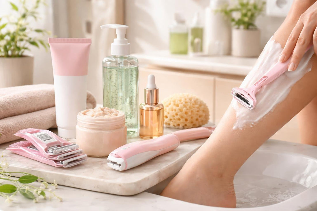 women shaving sensitive skin gently with cream