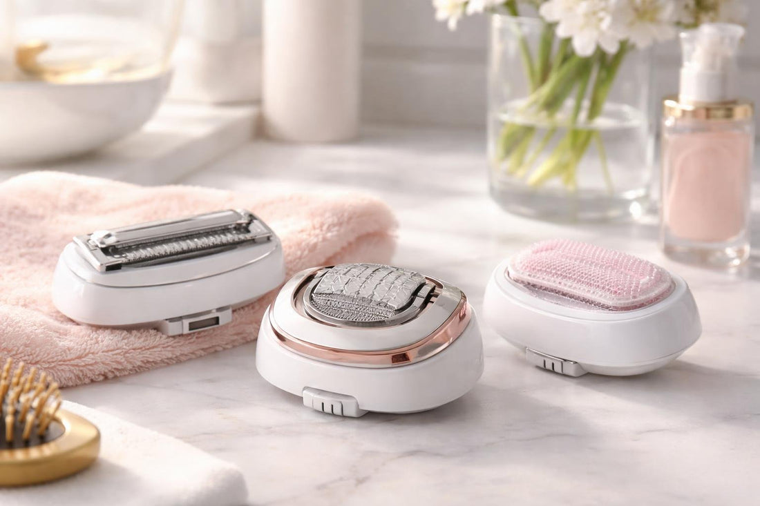 Women's electric shaver replacement heads close-up image