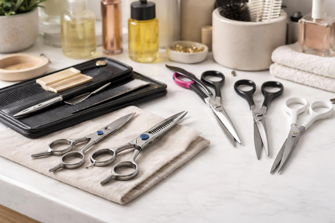 Assorted professional hair cutting shears and budget alternatives