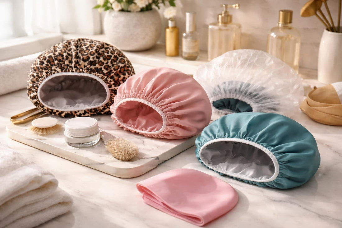 Reusable shower caps collection for travel and curls