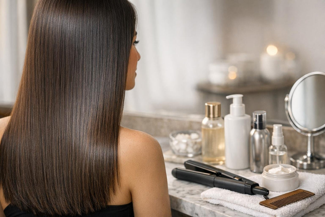 Sleek straight hair after chemical straightening treatment