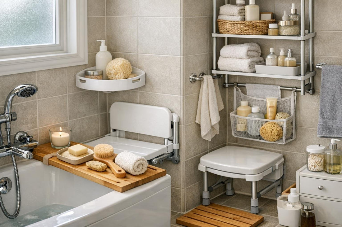 Small Canadian bathroom with space-saving accessories