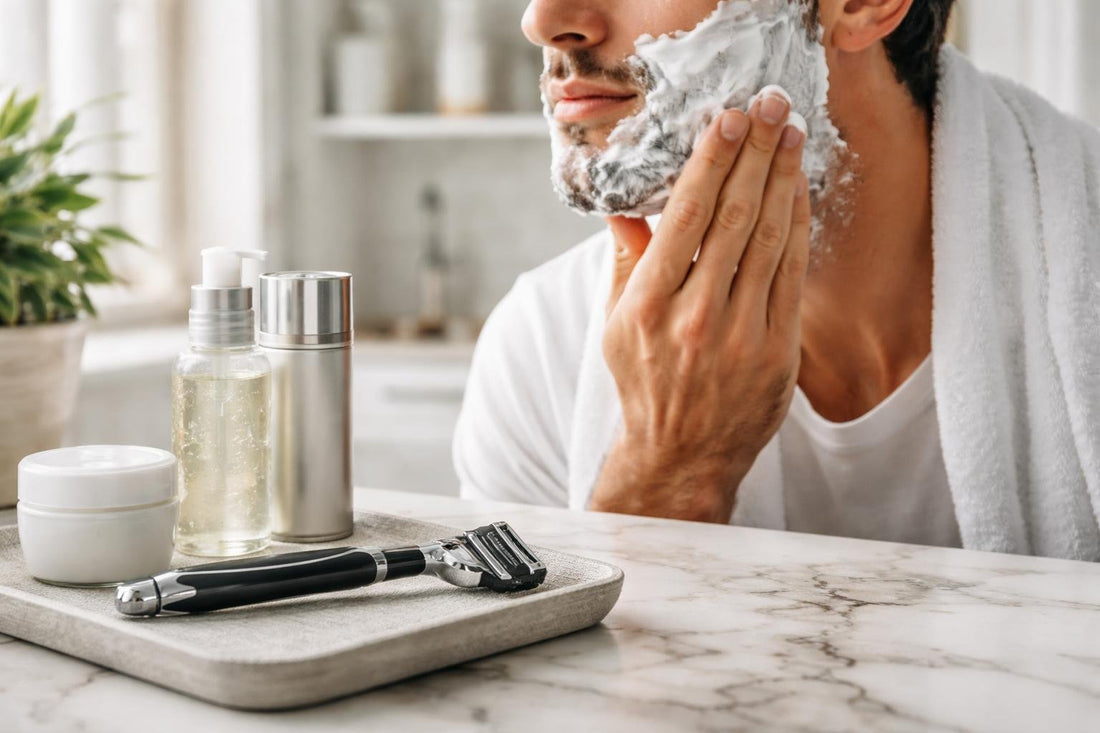 Man applying shaving cream for a smoother razor shave