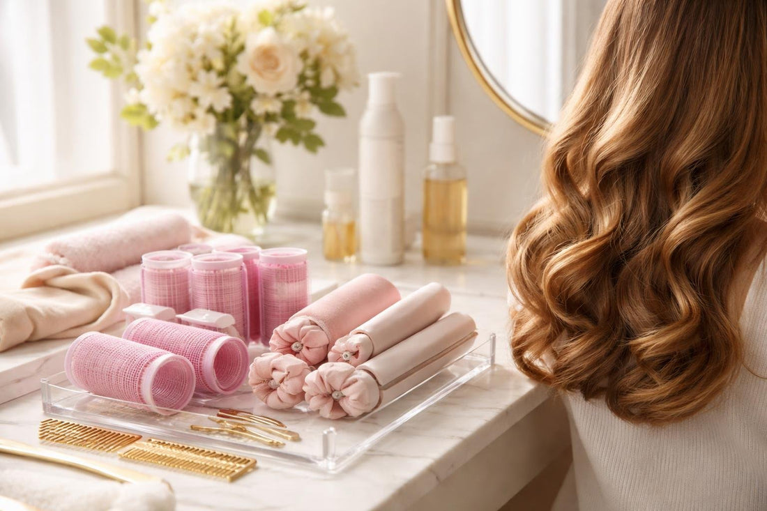 Hair rollers creating soft bouncy curls on long hair