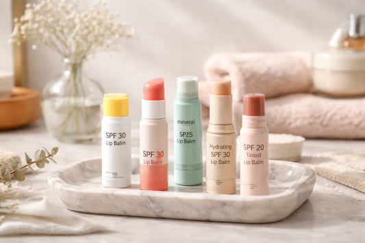Tinted and clear SPF lip balms for dry lips