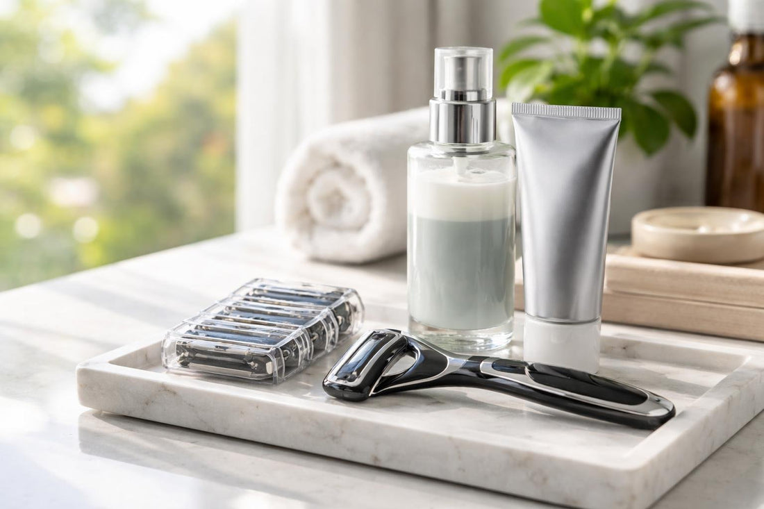 Men shaving in spring with razor cartridge in Canada