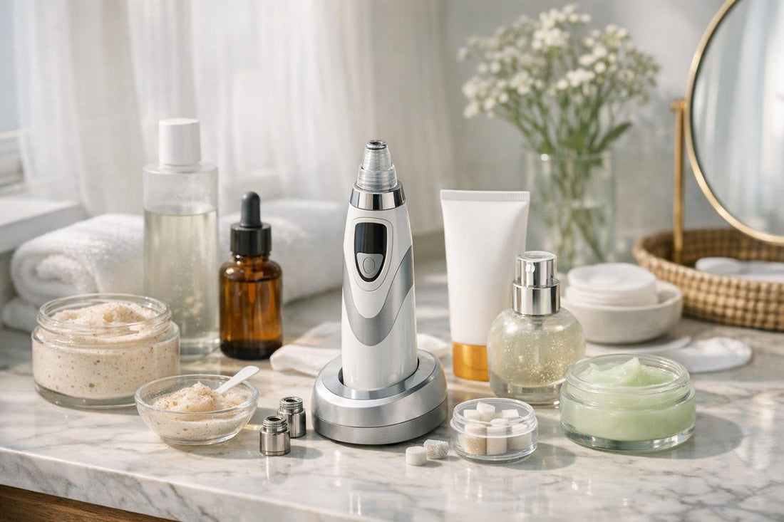 Spring skincare routine with facial microdermabrasion essentials and sunscreen